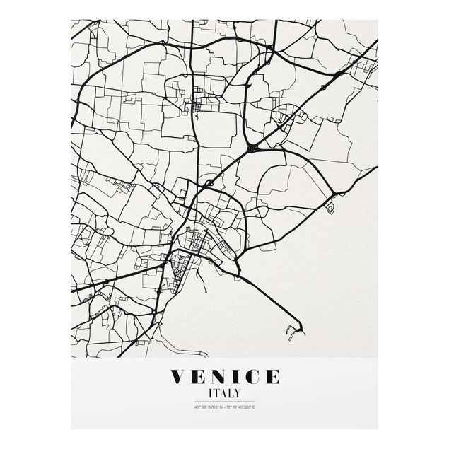 Cuadros a blanco y negro Venice City Map - Classic