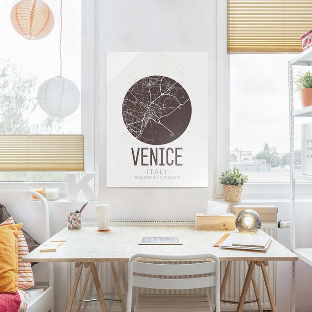 Cuadros de cristal mapamundi Venice City Map - Retro