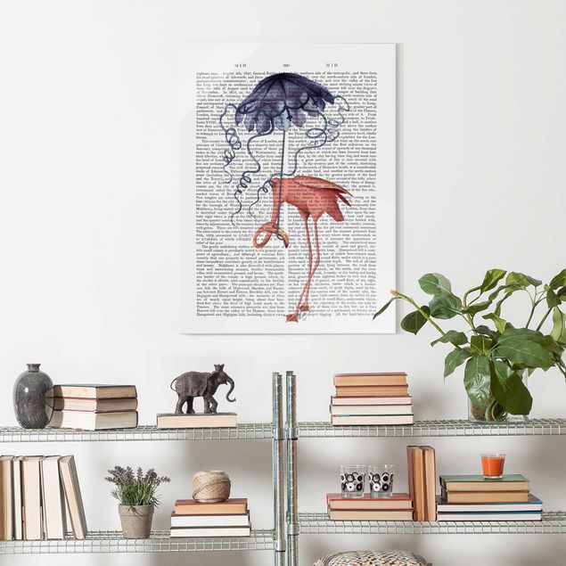 Cuadros de cristal frases Animal Reading - Flamingo With Umbrella