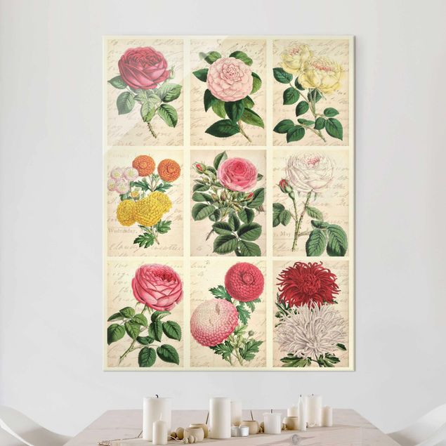 Cuadros de cristal rosas Vintage Floral Collage
