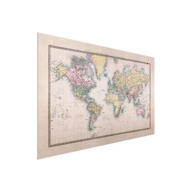 Cuadros de cristal mapamundi Vintage World Map Around 1850