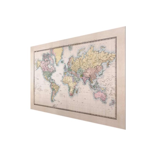 Tableros magnéticos de vidrio Vintage World Map Around 1850
