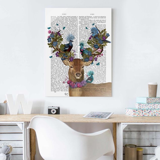 Cuadros de cristal frases Fowler - Deer With Pigeons