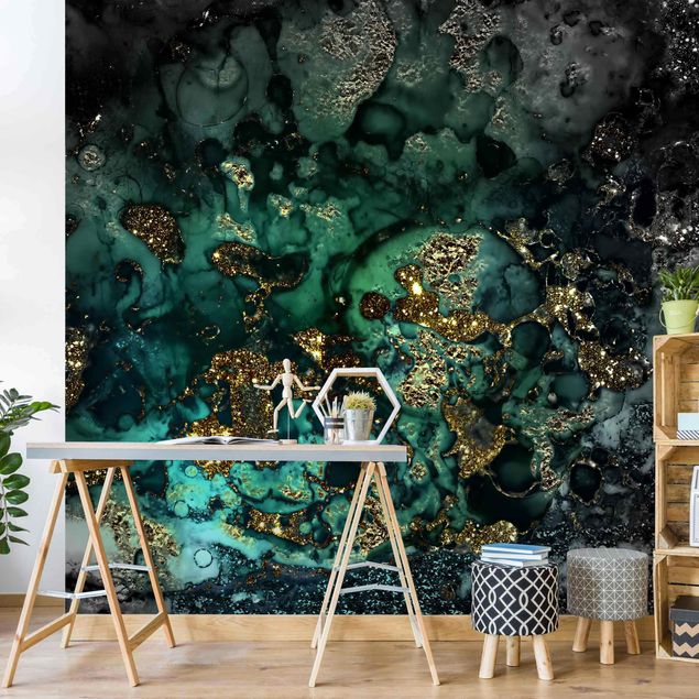 Papel pintado salón moderno Golden Sea Islands Abstract