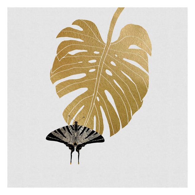 Papeles pintados Golden Monstera With Butterfly