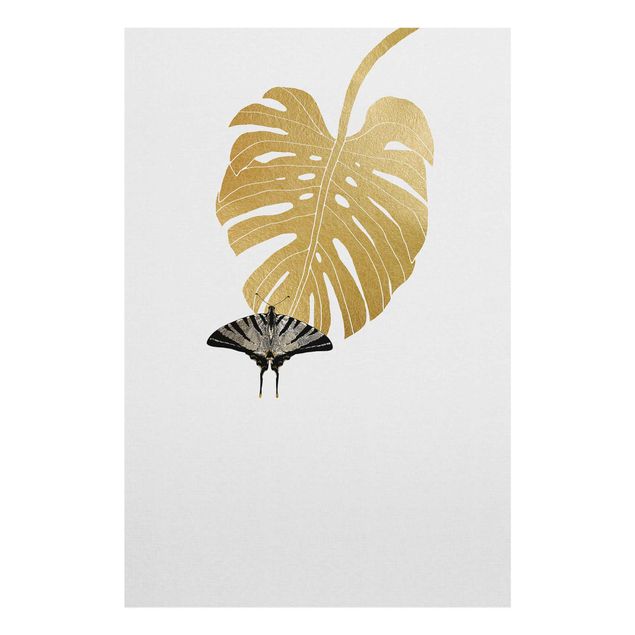Cuadros flores Golden Monstera With Butterfly