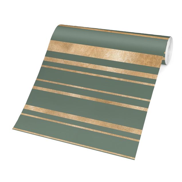Papel pintado Golden Stripes Green Backdrop