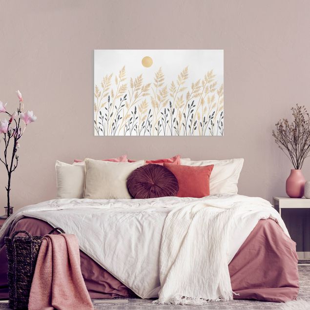 Lienzos flores Grasses And Moon In Gold And Black