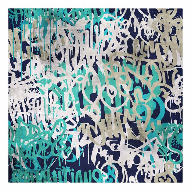 Cuadros decorativos Graffiti Art Tagged Wall Turquoise