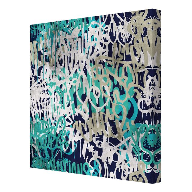 Cuadros en lienzo Graffiti Art Tagged Wall Turquoise