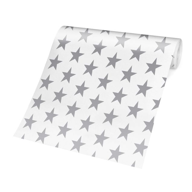 Papel pared gris Large Grey Stars On White