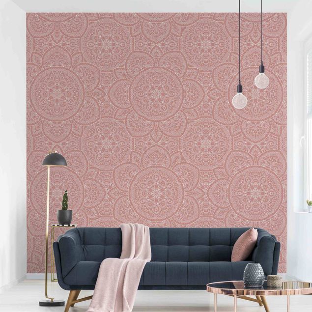Papel pintado salón moderno Large Mandala Pattern In Antique Pink
