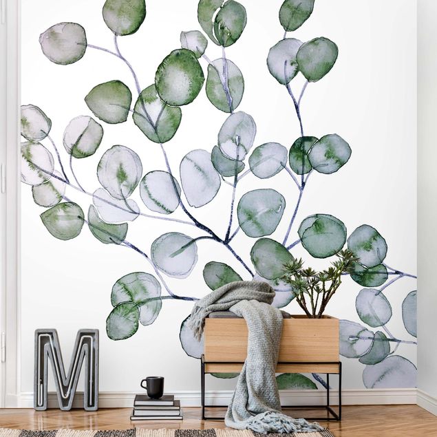 Papel pintado salón moderno Green Watercolour Eucalyptus Branch