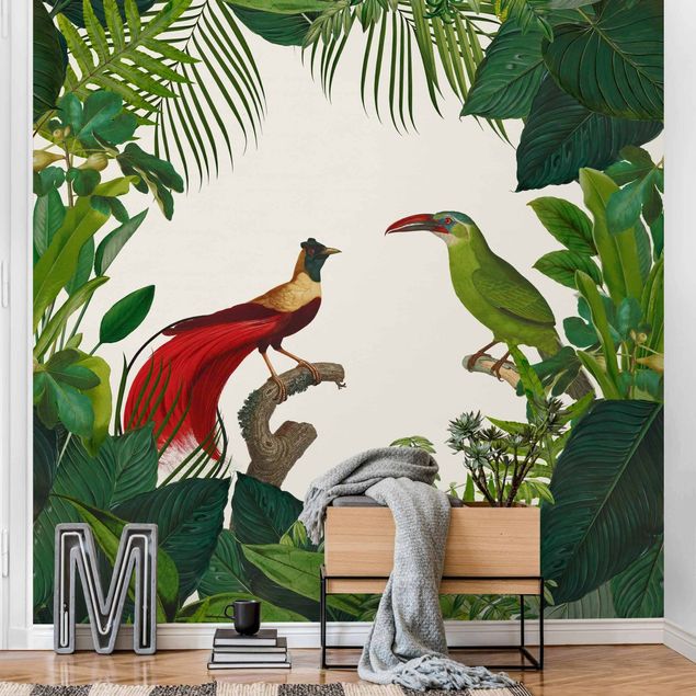 Papel pintado aves Green Paradise With Tropical Birds