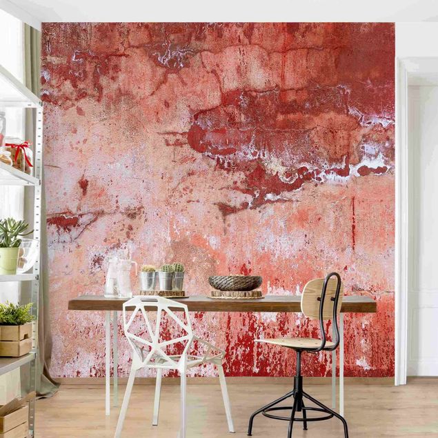 Papel pintado industrial Grunge Concrete Wall Red