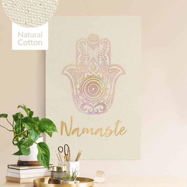 Decoración de cocinas Hamsa Hand Illustration Namaste Gold Light Pink