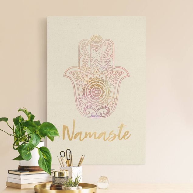 Lienzos de patrones Hamsa Hand Illustration Namaste Gold Light Pink