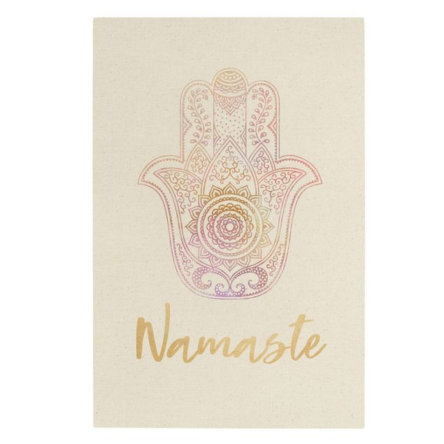 Cuadros Hamsa Hand Illustration Namaste Gold Light Pink