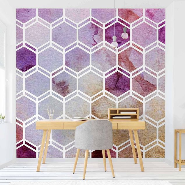 Papeles pintados geométricos Hexagonal Dreams Watercolour In Berry