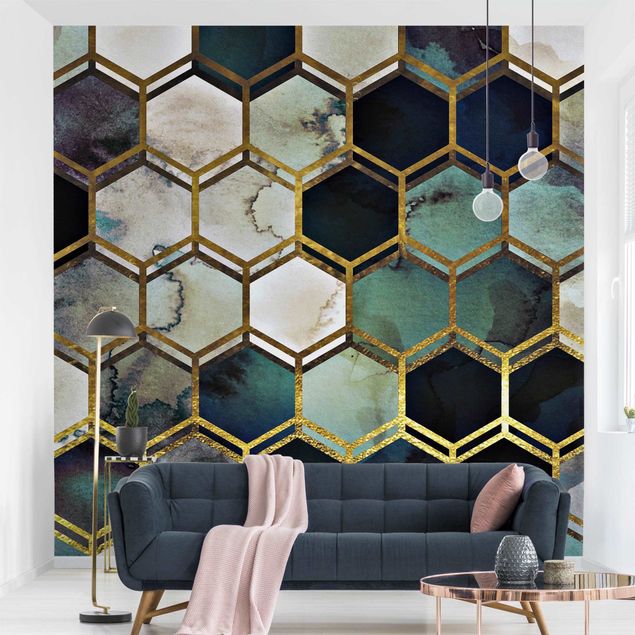 Papeles pintados geométricos Haxagonal Dreams Watercolour With Gold