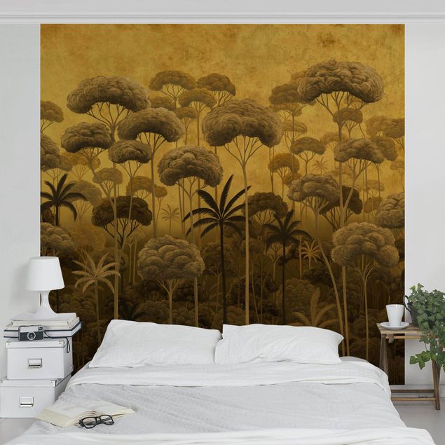 Papel pared flores Tall Trees in the Jungle in Golden Tones