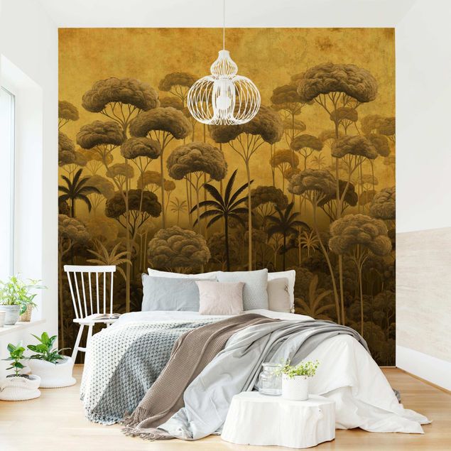 Papel de pared Tall Trees in the Jungle in Golden Tones
