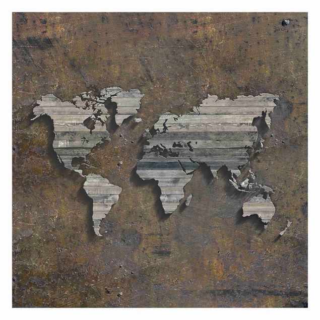 Papel de pared Wooden Grid World Map