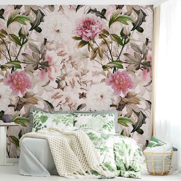 Papel pintado floral Illustrated Peonies In Light Pink