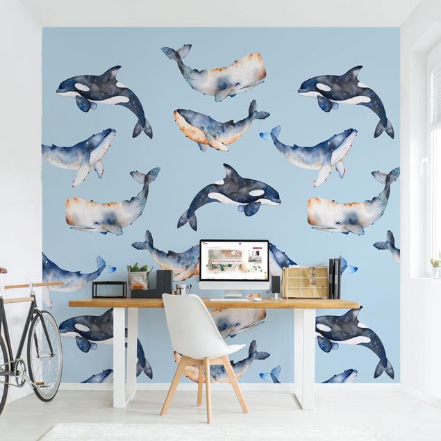 Papel pintado con patrones Illustrated Whale In Watercolour