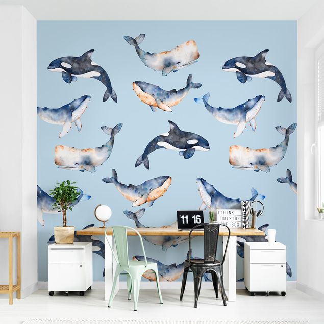 Papel pintado moderno Illustrated Whale In Watercolour