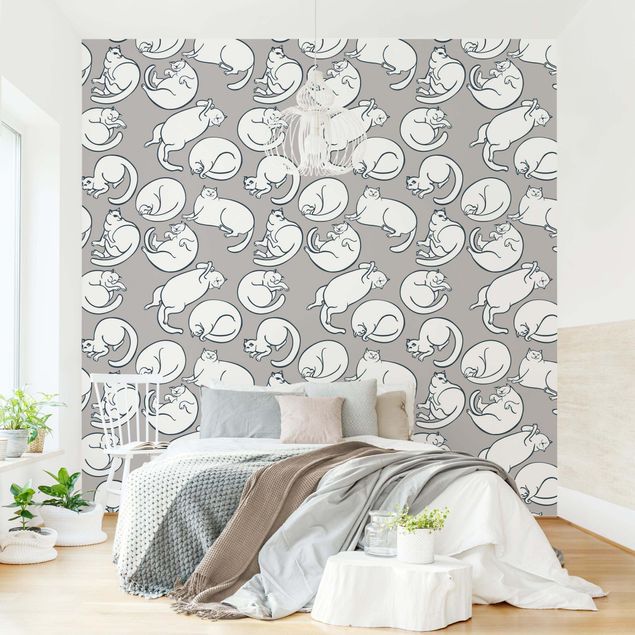 Papel pintado con patrones Cat Pattern In Grey
