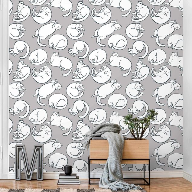 Papel pintado salón moderno Cat Pattern In Grey