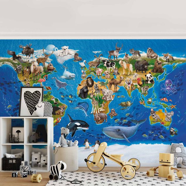 Papel pared animales Animal Club International - World Map With Animals