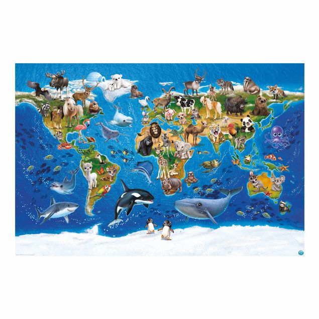 Papeles pintados Animal Club International - World Map With Animals