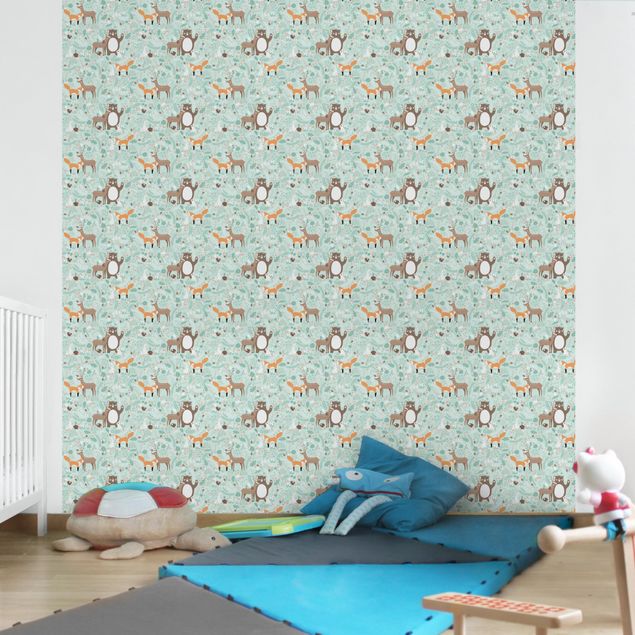 Papel pintado Kids Pattern Forest Friends With Forest Animals