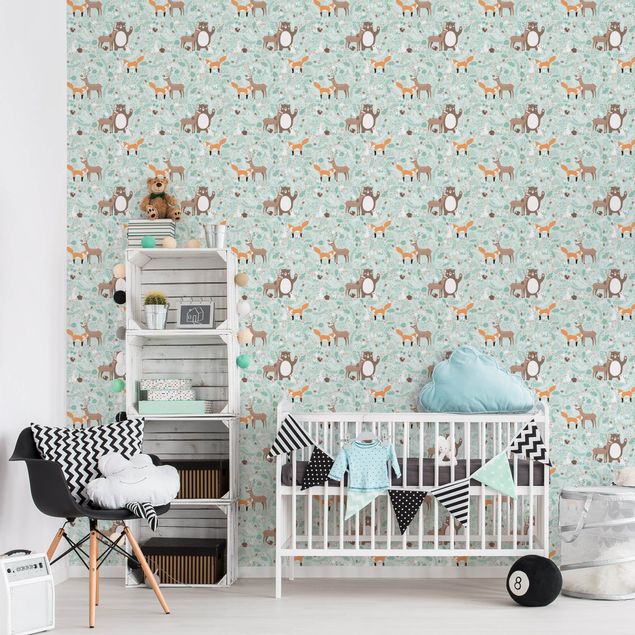 Papel pintado moderno Kids Pattern Forest Friends With Forest Animals