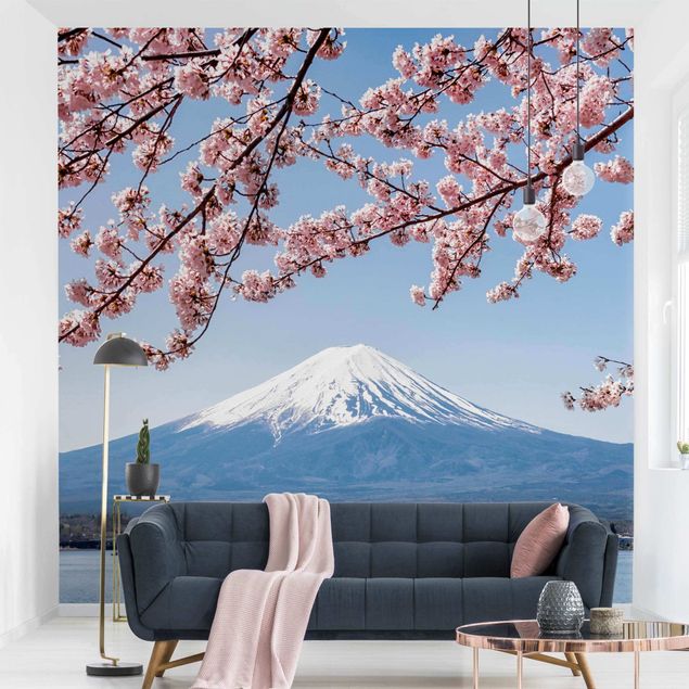 Papel pintado ciudad Cherry Blossoms With Mt. Fuji