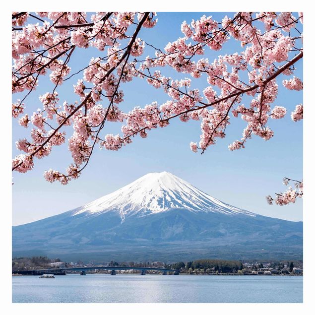 Papel pintado tonos azules Cherry Blossoms With Mt. Fuji