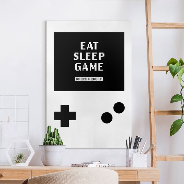 Lienzos en blanco y negro Classical Gaming Console Eat Sleep Game Press Repeat