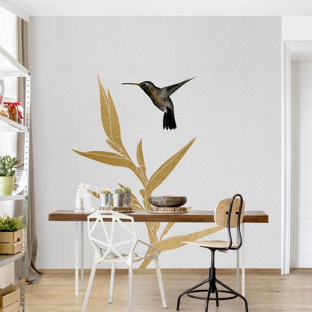 Papel pintado aves Hummingbird And Tropical Golden Blossom II