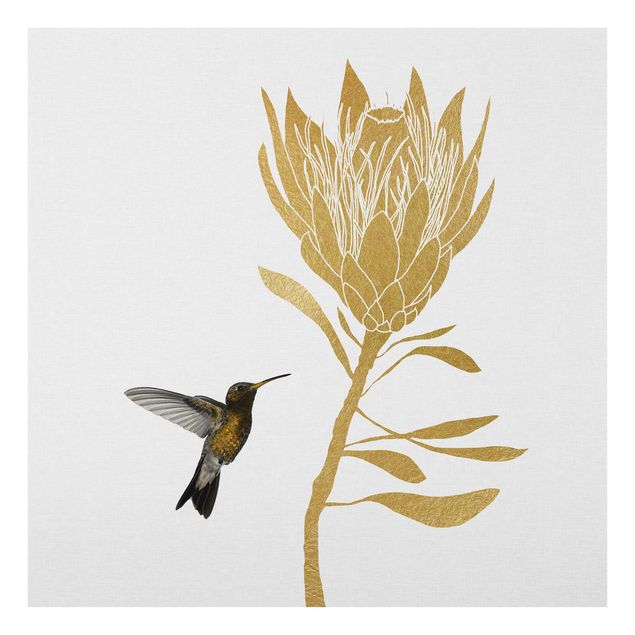 Cuadros Hummingbird And Tropical Golden Blossom
