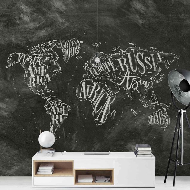Papel pintado mapamundi infantil Chalk World Map