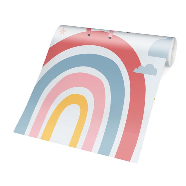 Papel de pared Lama On Rainbow With Stars And Dots