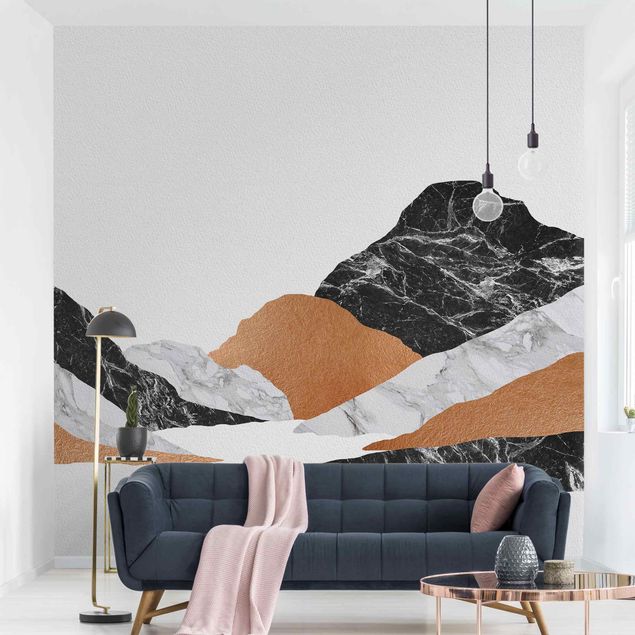 Papel pintado salón moderno Landscape In Marble And Copper II
