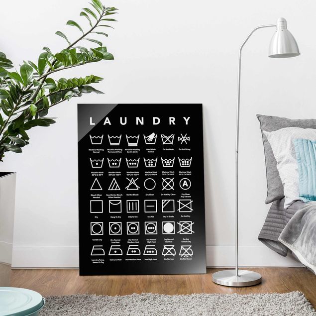 Cuadros de cristal blanco y negro Laundry Symbols Black And White