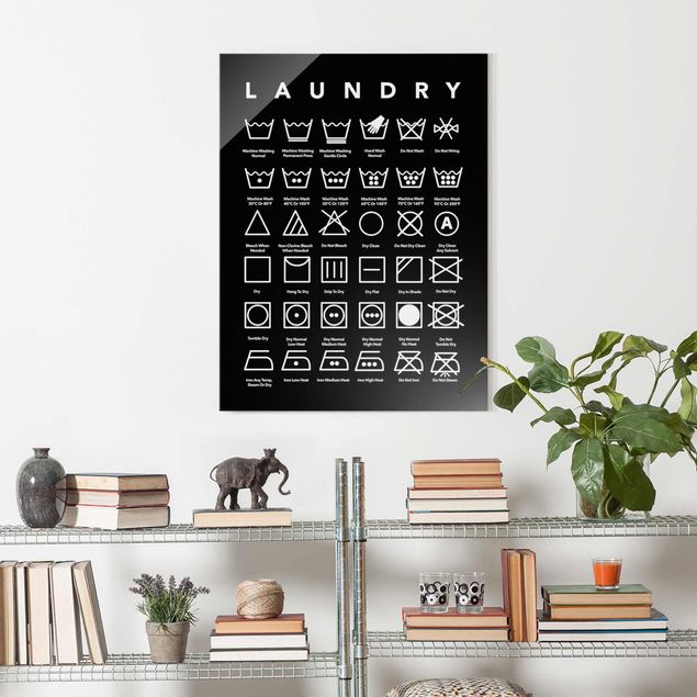 Cuadros de cristal frases Laundry Symbols Black And White