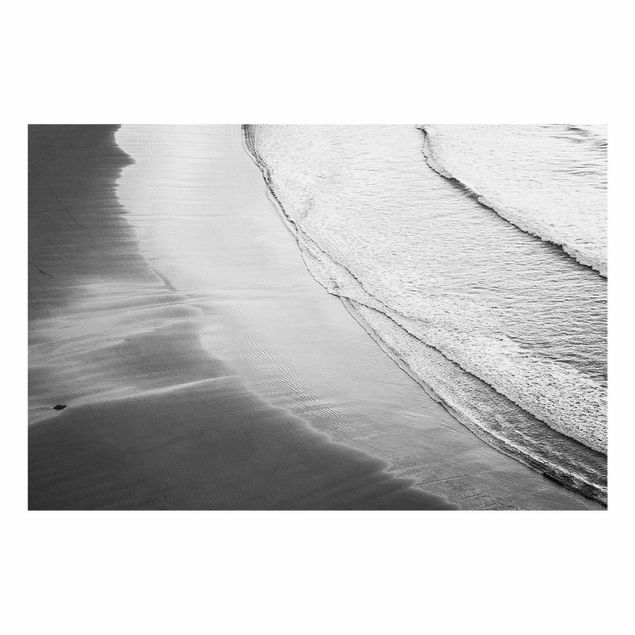 Cuadros de cristal blanco y negro Soft Waves On The Beach Black And White