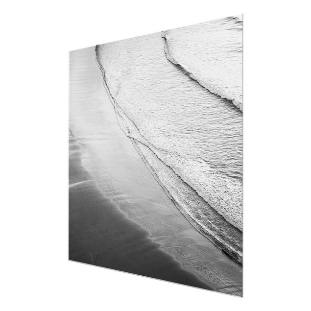 Cuadros de cristal paisajes Soft Waves On The Beach Black And White