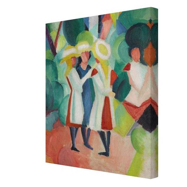 Láminas de cuadros famosos August Macke - Three Girls in yellow Straw Hats