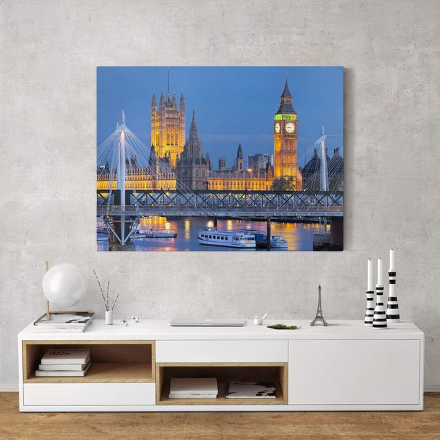 cuadros-arquitectura-skyline-londres Big Ben And Westminster Palace In London At Night